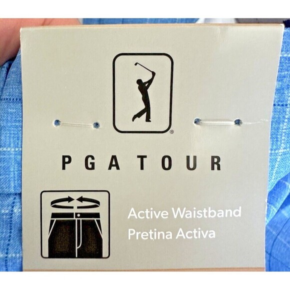 PGA TOUR Men's Shorts Flat Front Geometric Print Shorts Poseidon Blue Size 40 - Picture 7 of 9